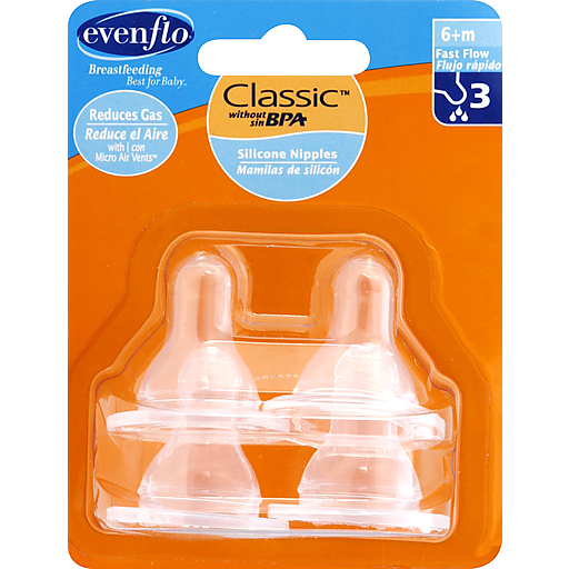 Evenflo Classic Nipples Medium, Silicone 6m+