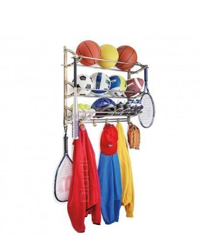 Sports rack organizes sport equipment